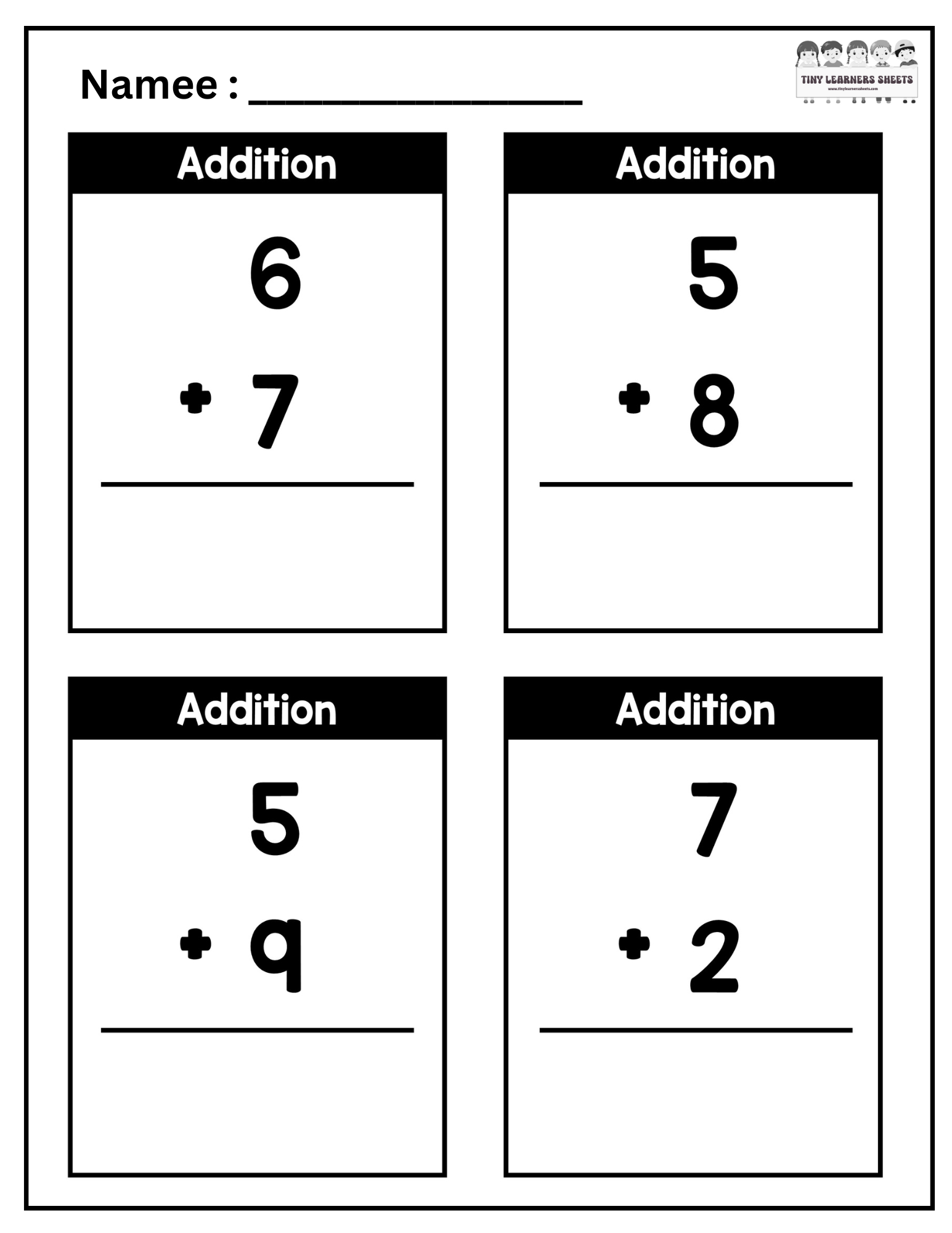 Addition Problems Worksheet